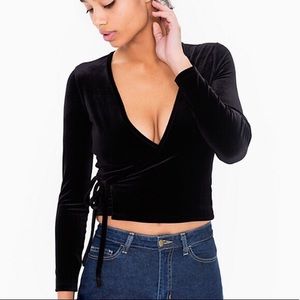 American Apparel Black Velvet Wrap top